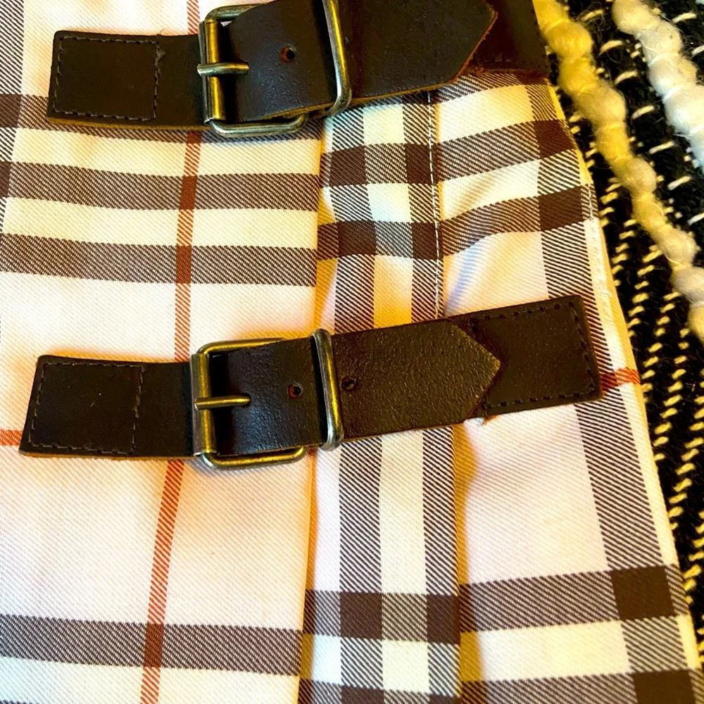 Burberry Pink Plaid Pleated Skirt with Buckle Detail